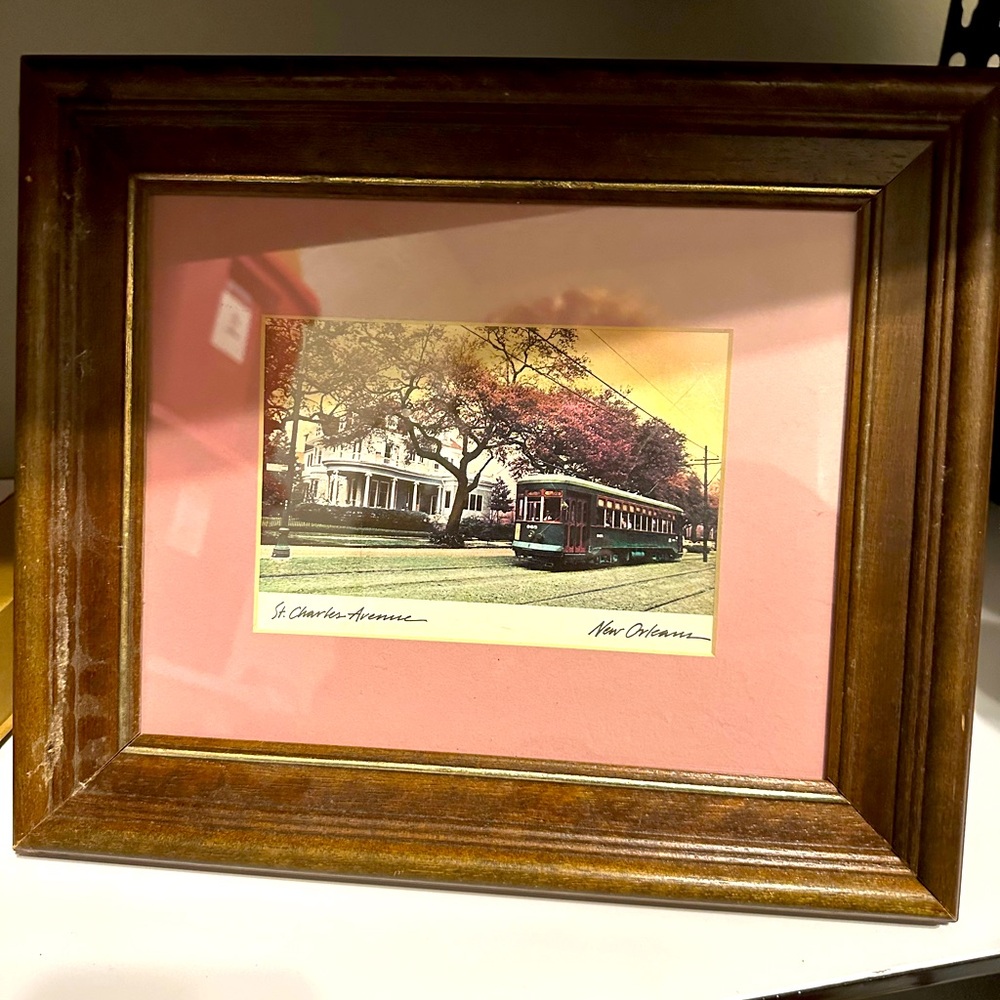 New Orleans Print Street Car St Charles Wood Framed Picture ♥️